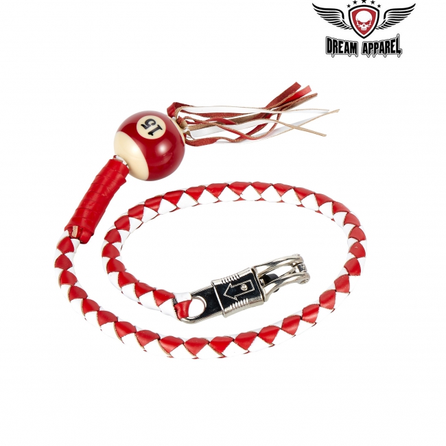White And Red Fringed Get Back Whip W/ 15 Ball